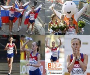 yapboz Olga Kaniskina 20 km yürüyüş şampiyonu Anisia Kirdiapkina ve Vera Sokolova (2 ve 3) Avrupa Atletizm Şampiyonası&#039;nda Barcelona 2010